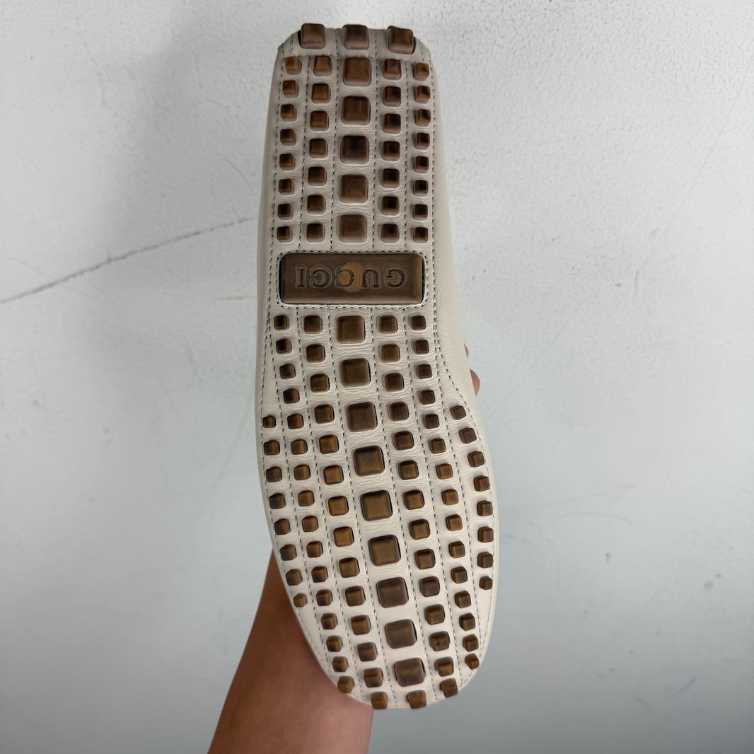 Gucci Cream Web Strap Horsebit Driving Loafer
