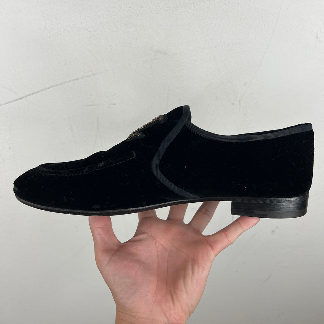 Louis Vuitton Emboirdered Velvet Slip On Loafers