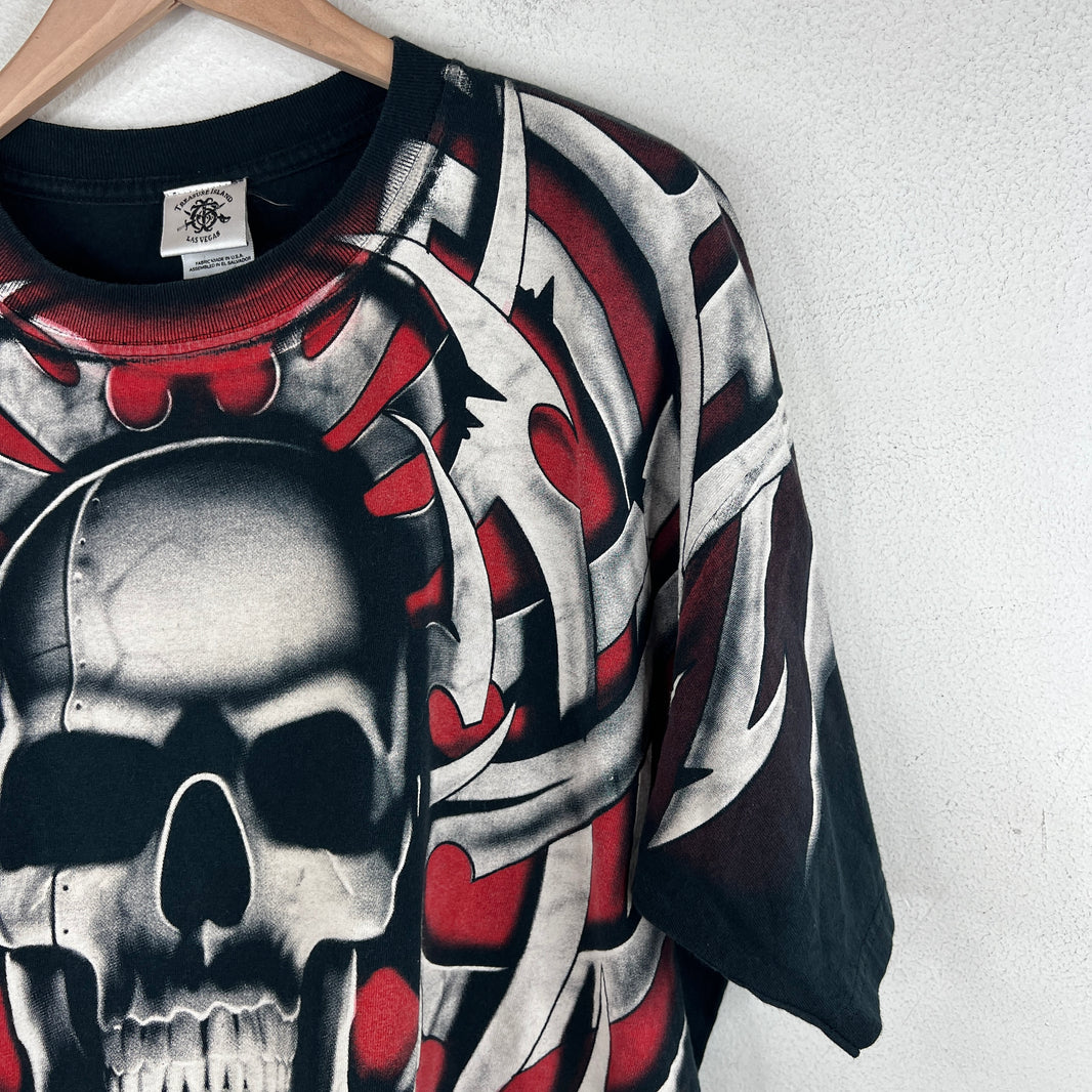 Vintage Tribal Skull Liquid Blue T-Shirt