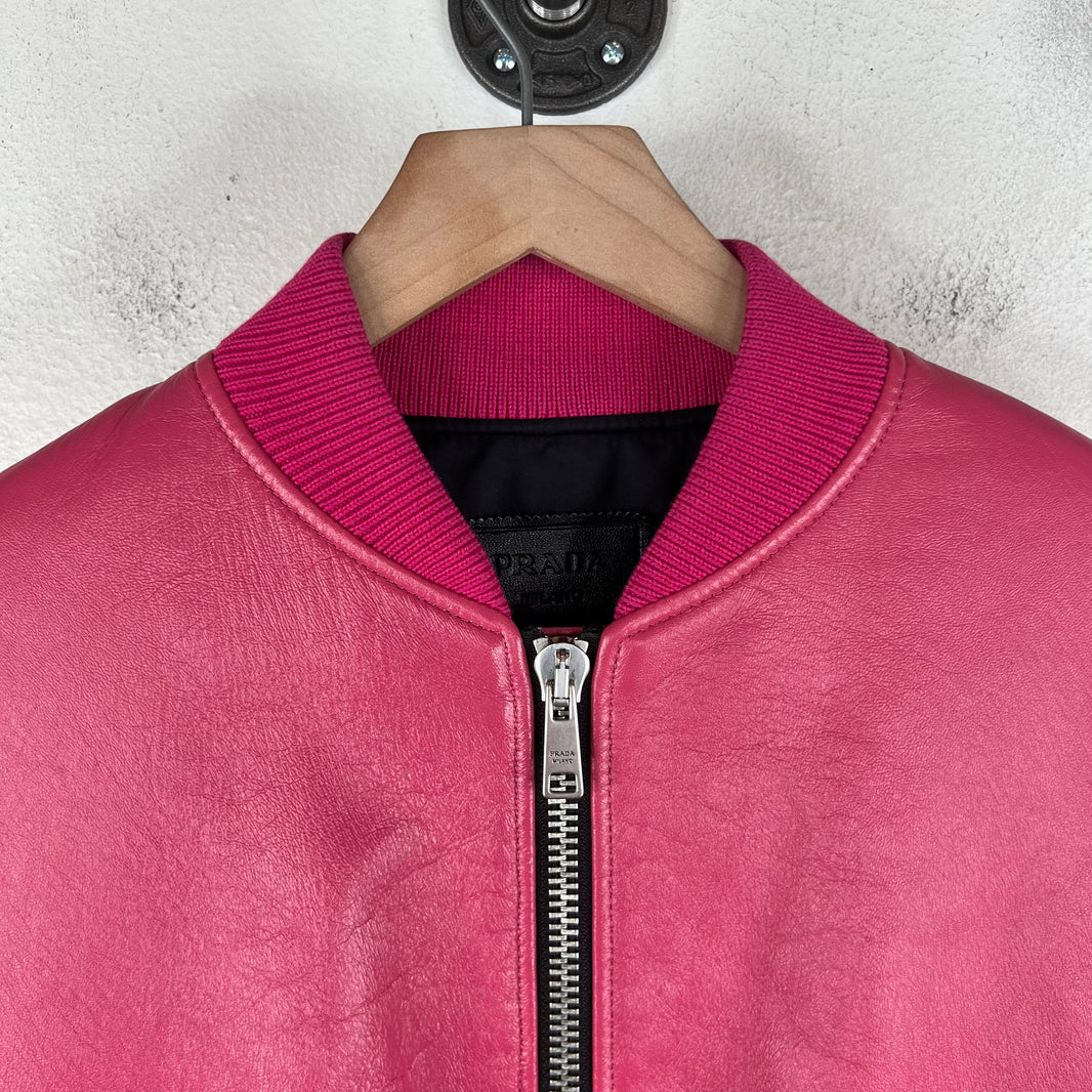 Prada Pink Oversized Nappa Leather Bomber Jacket