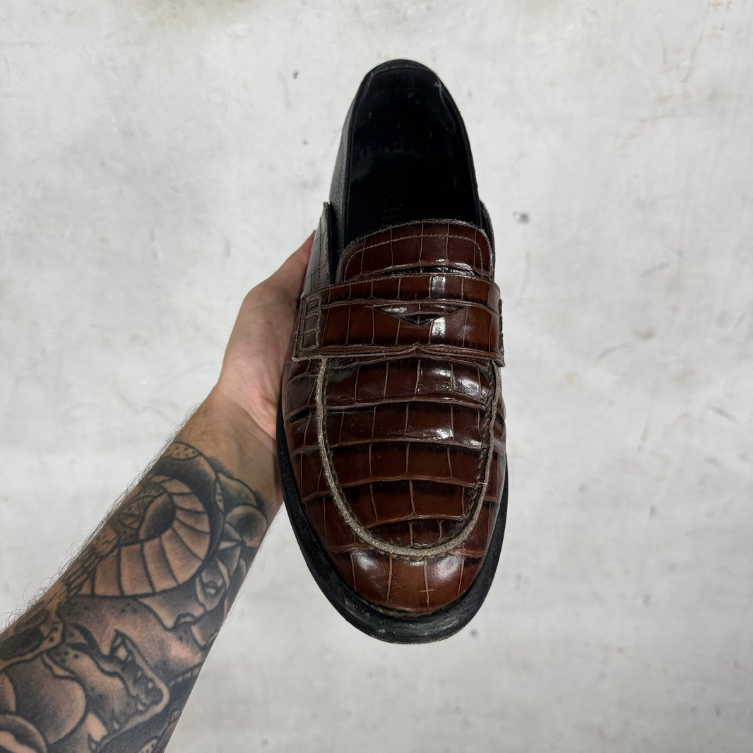 Loewe Faux Croc Penny Loafers
