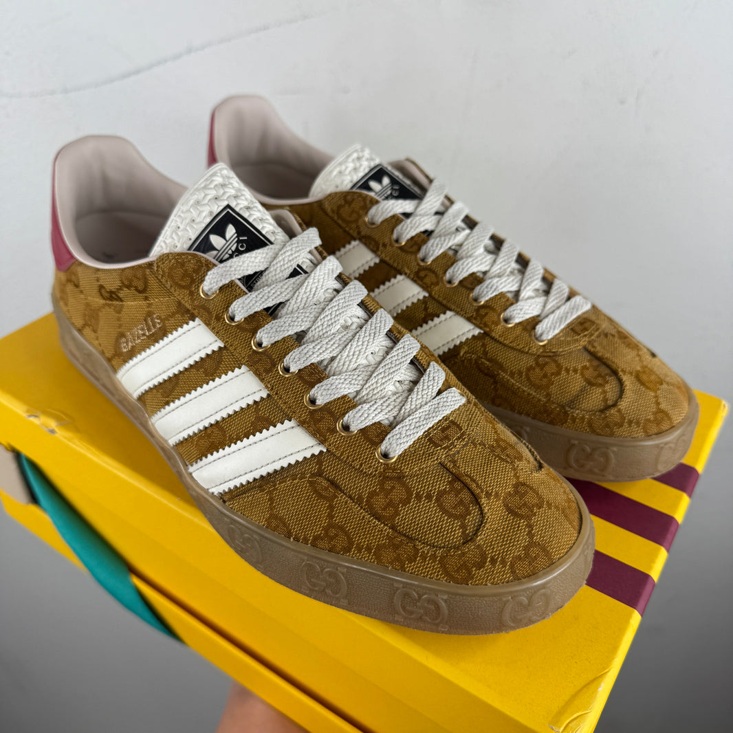Gucci Adidas Brown Monogram Gazelle Sneakers
