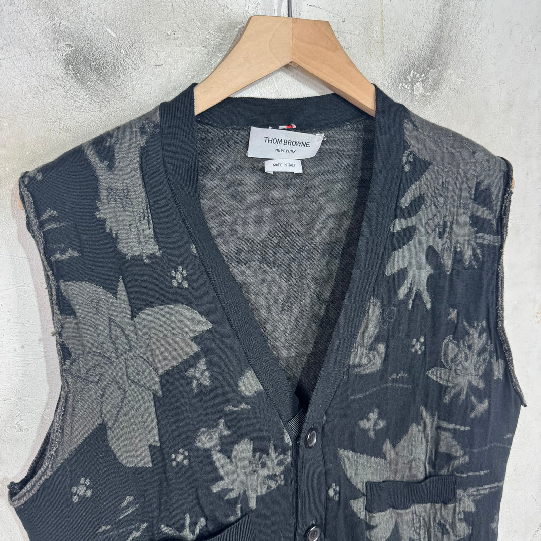 Thom Browne Cutoff Patterned Black Sweater Vest