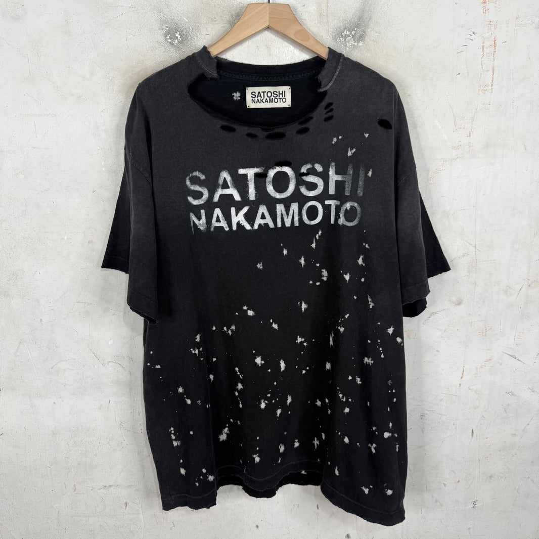 Satoshi Nakamoto Black Distressed Bleach Logo T-Shirt