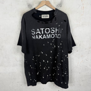 Satoshi Nakamoto Black Distressed Bleach Logo T-Shirt