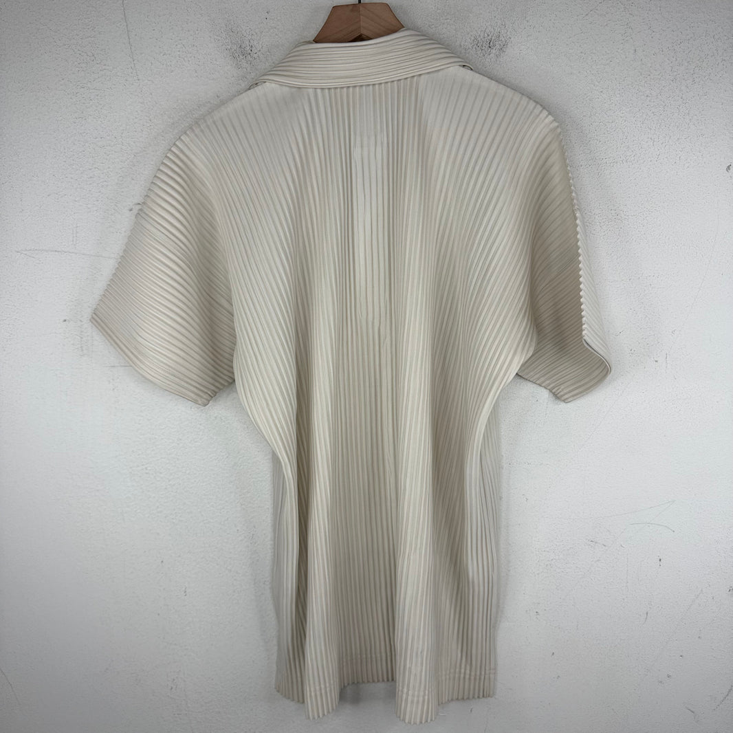 Issey Miyake Plisse Eggshell Polo