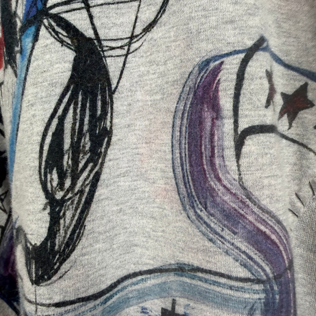 Balmain Gray Patchwork Graffiti Zip Up Hoodie