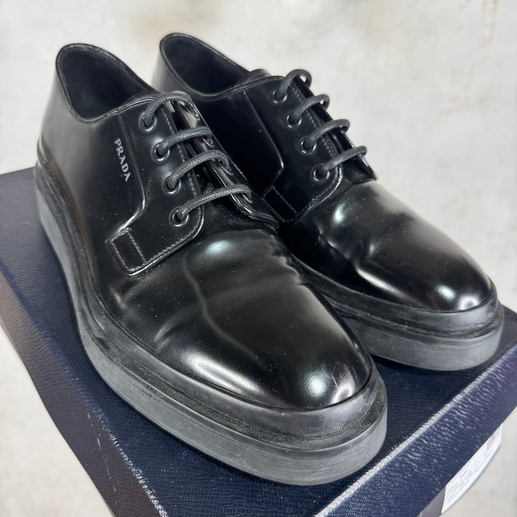 Prada Leather Flat Platform Sole Derbys