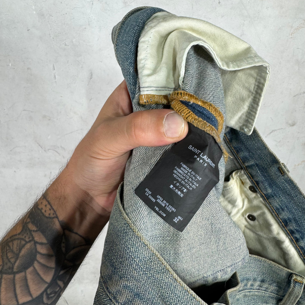 Saint Laurent 2015 Ripped Knee Dust Wash D02 Jeans
