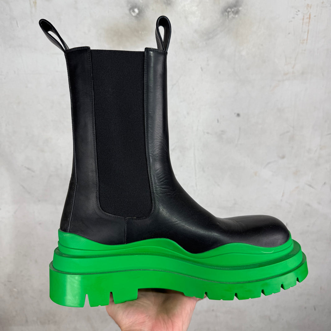 Bottega Veneta Green/Black Leather Tire Boots