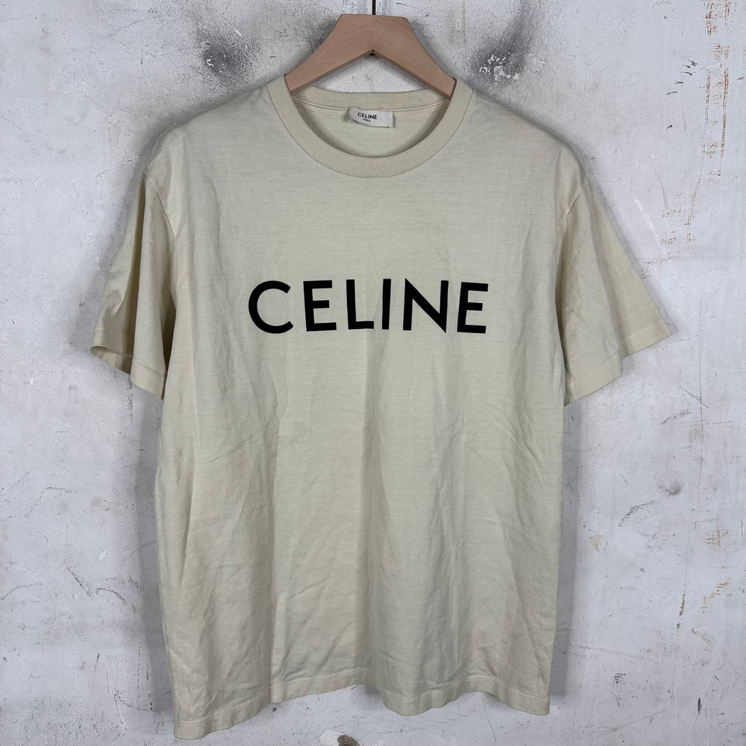 Celine Beige Logo T-Shirt
