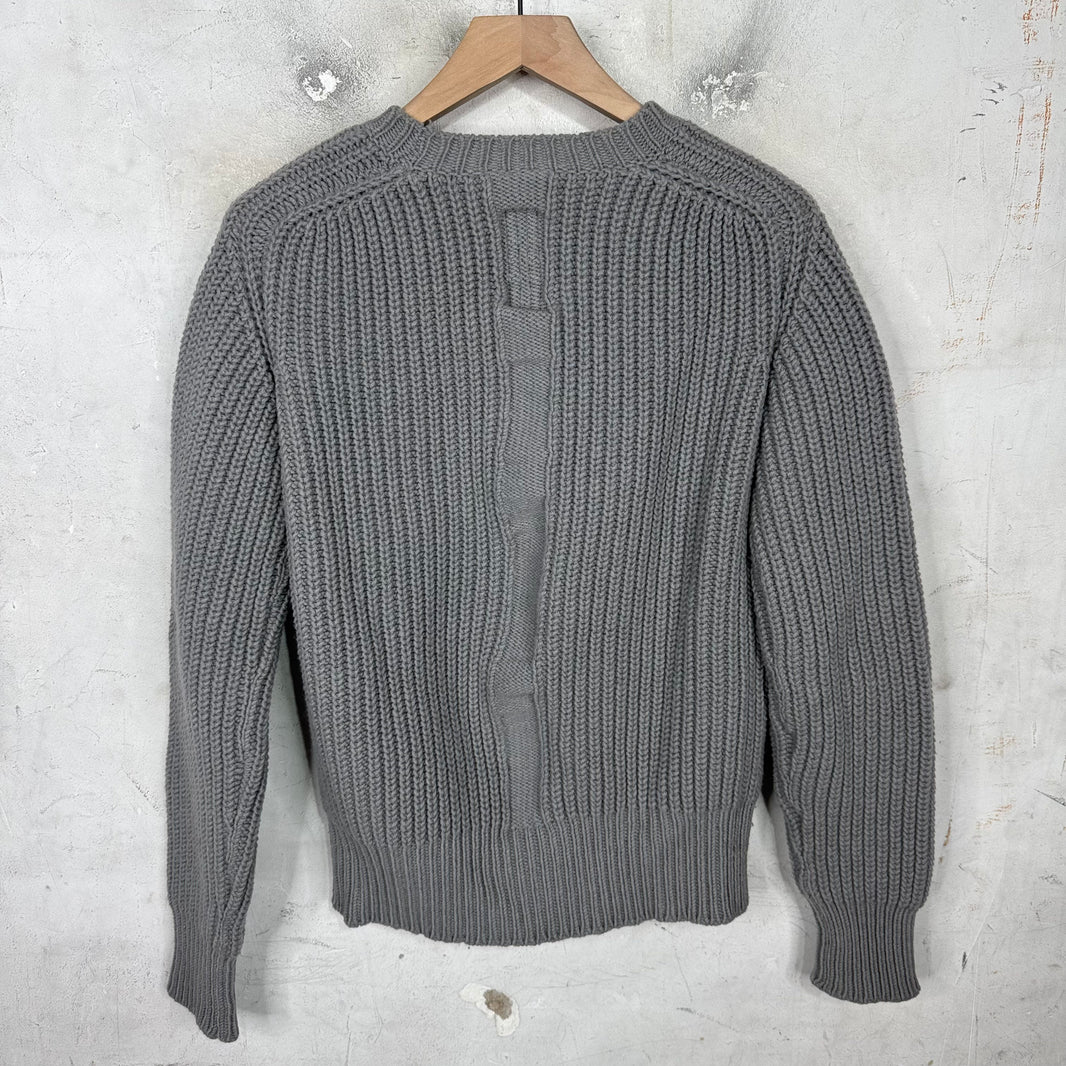 Rick Owens Grey Wool Cable Knit Sweater
