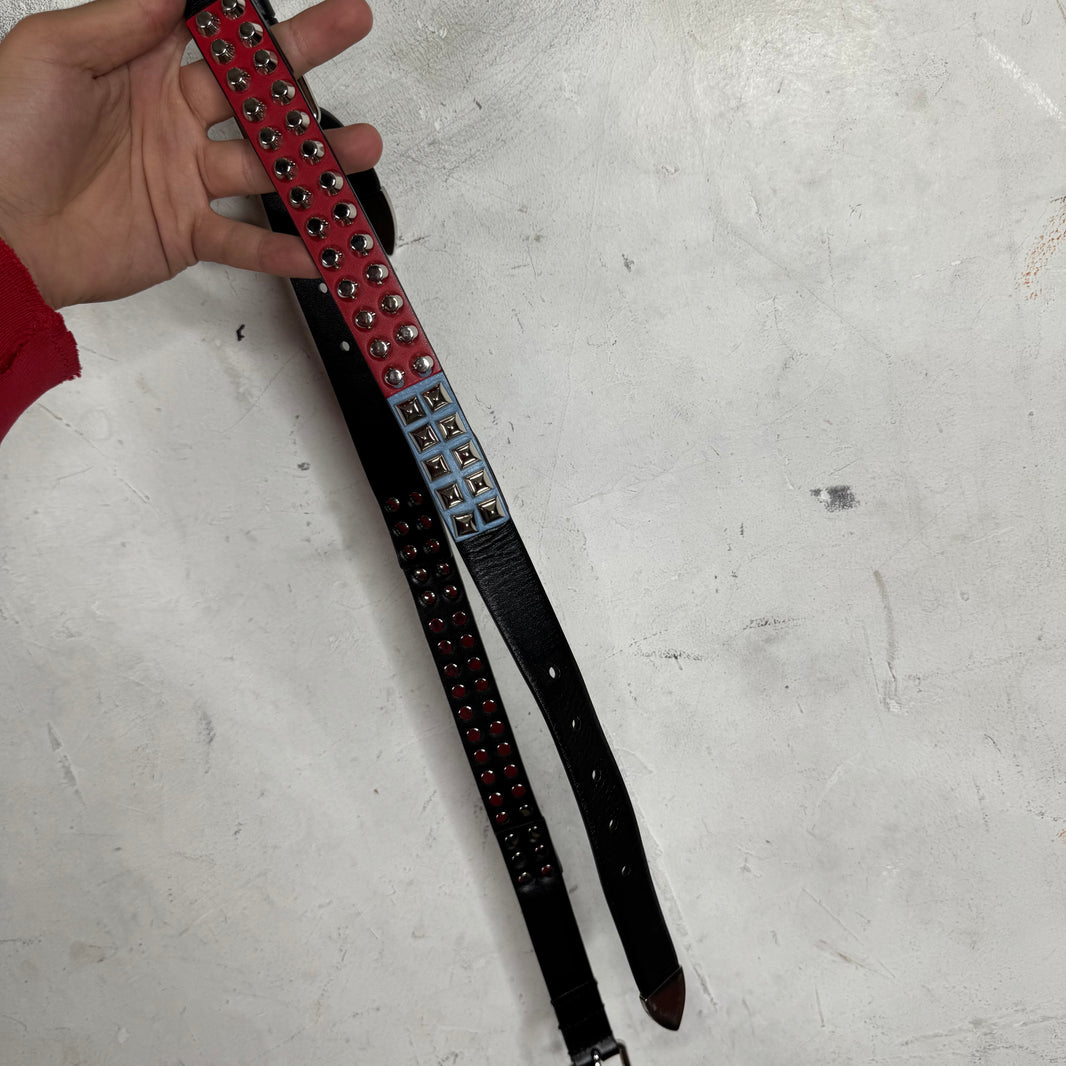 Prada Two Piece Studded Velo Leather Belt