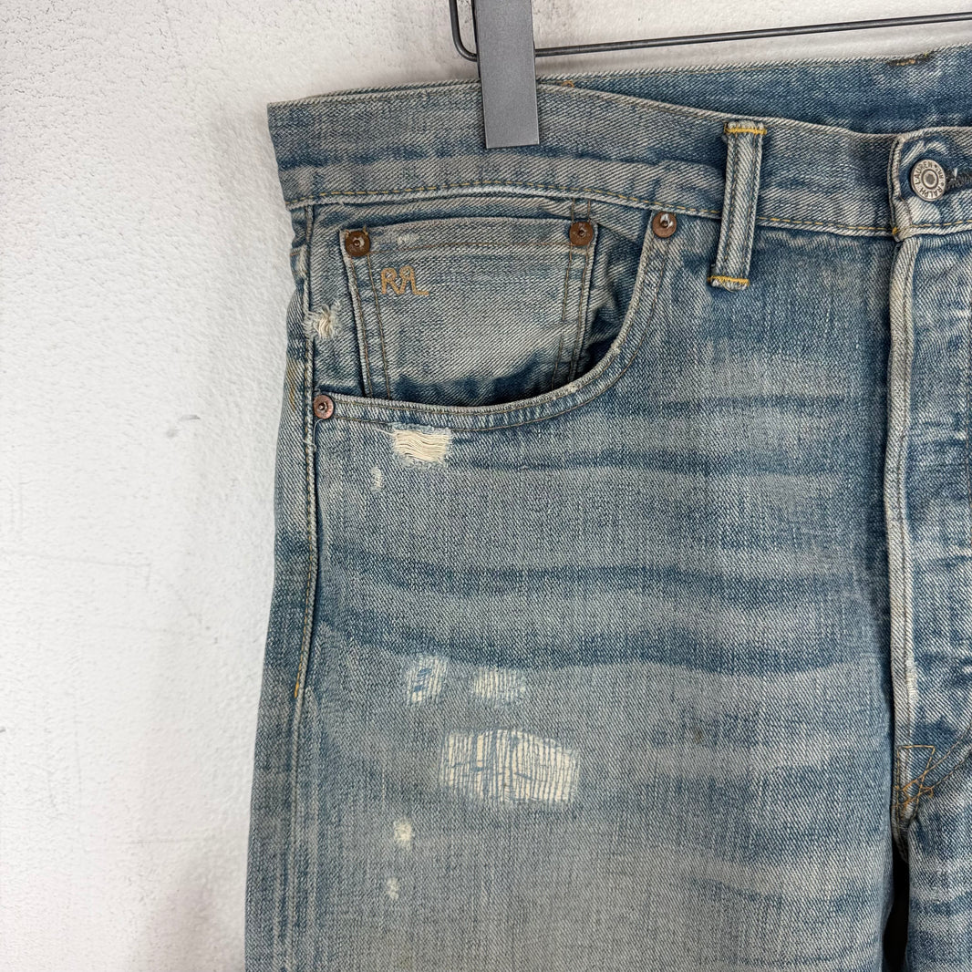 RRL Light Blue Wash Repaired Jeans