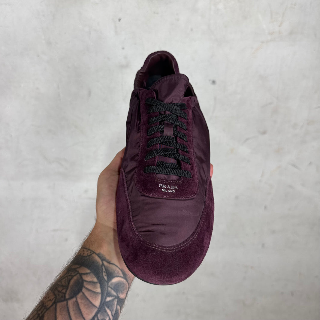 Prada Maroon Nylon Collapse Sneakers