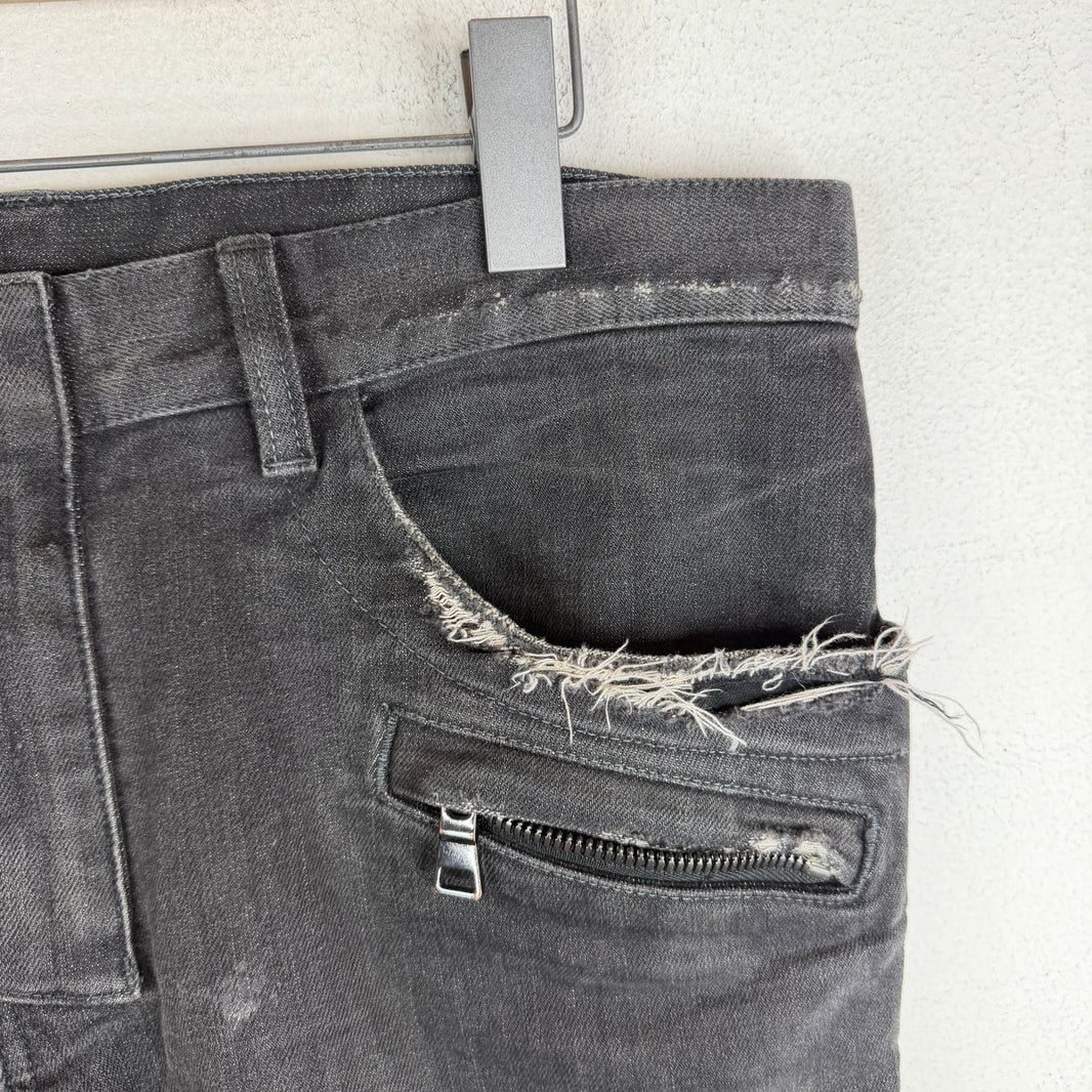 Balmain Distressed Knee Biker Jeans