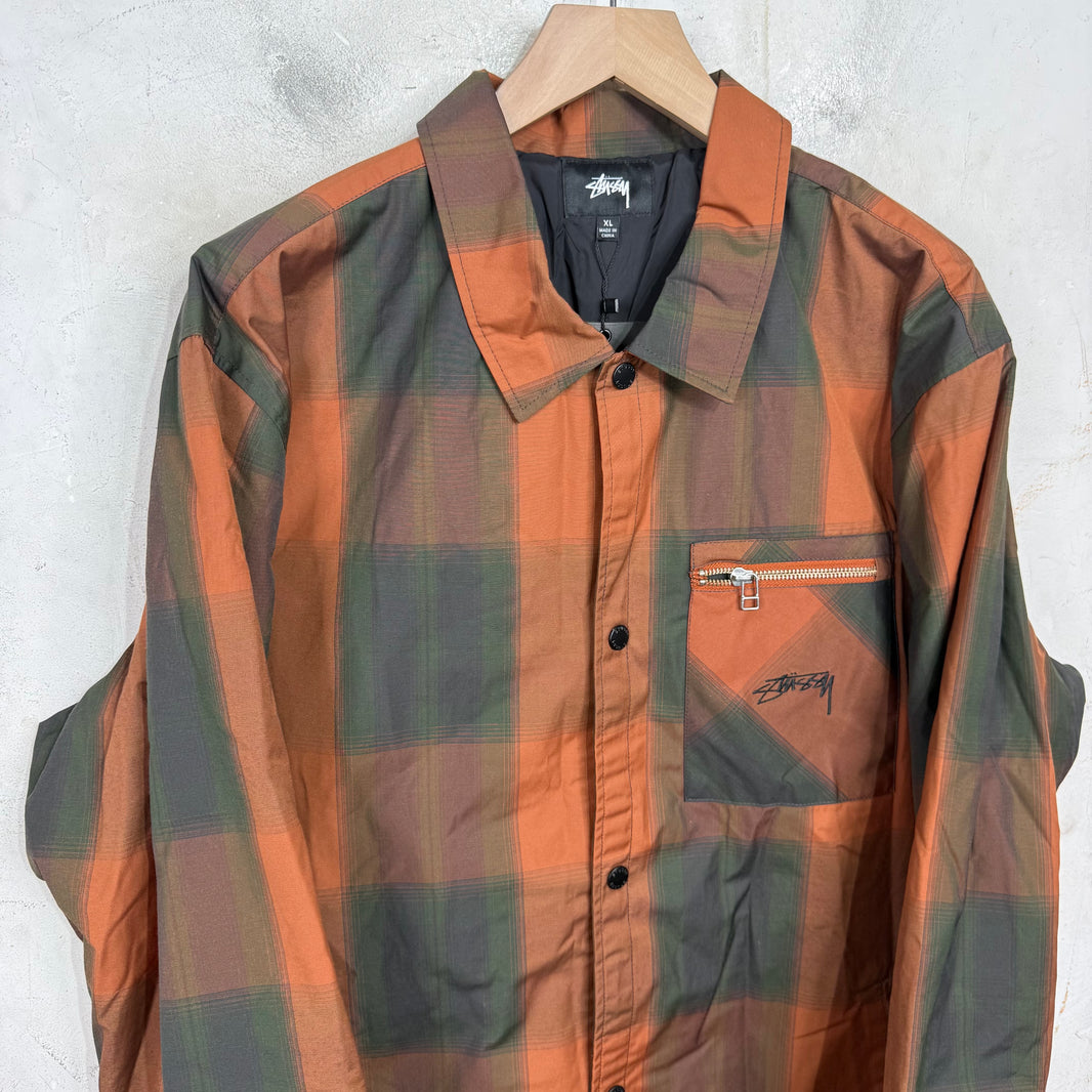 Stussy Insulated Orange Plaid Coaches Jacket