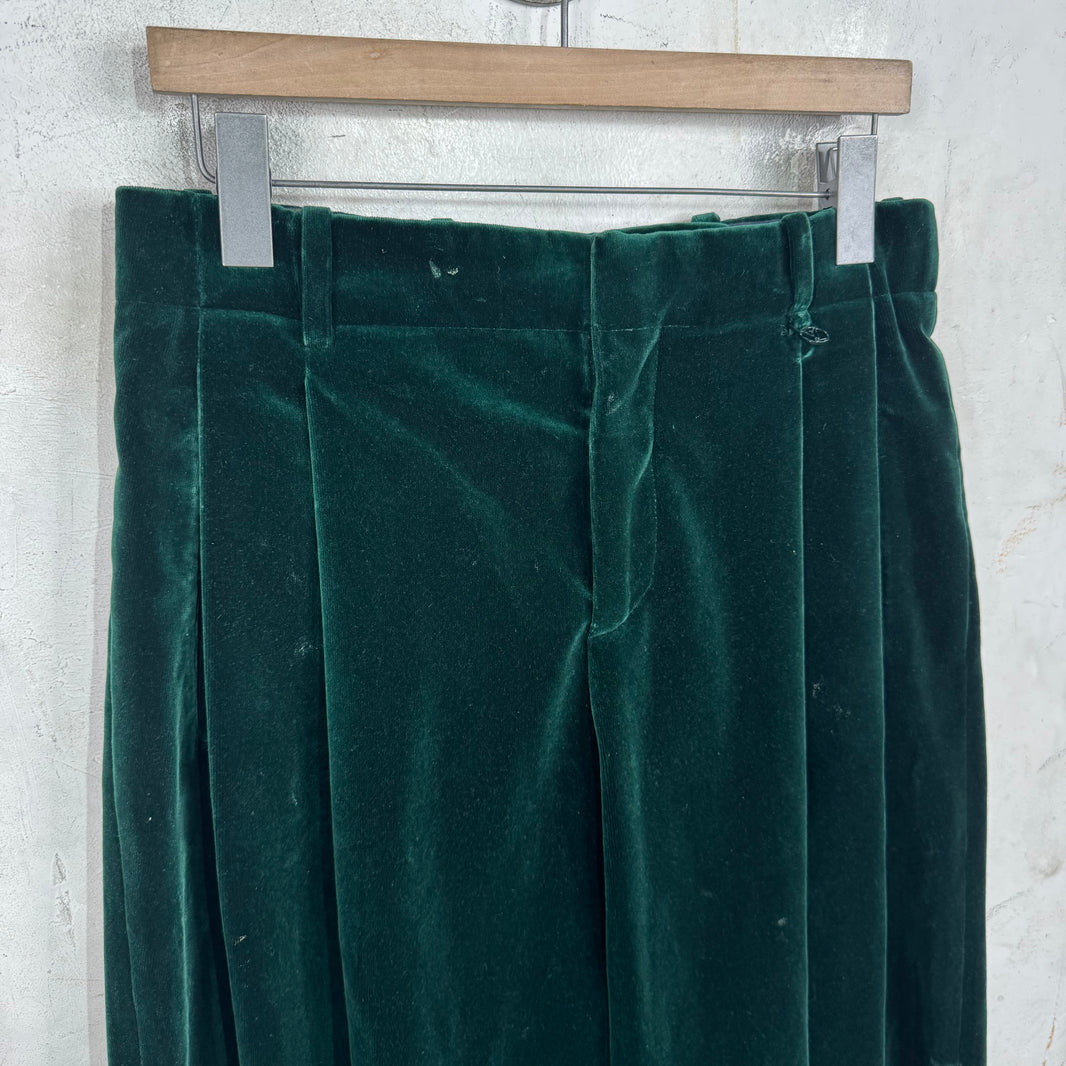 Louis Vuitton Green Velvet Pleated Baggy Trousers