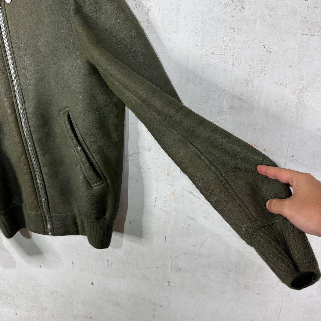 Rick Owens Blistered Leather Shearling Bomber Jacket