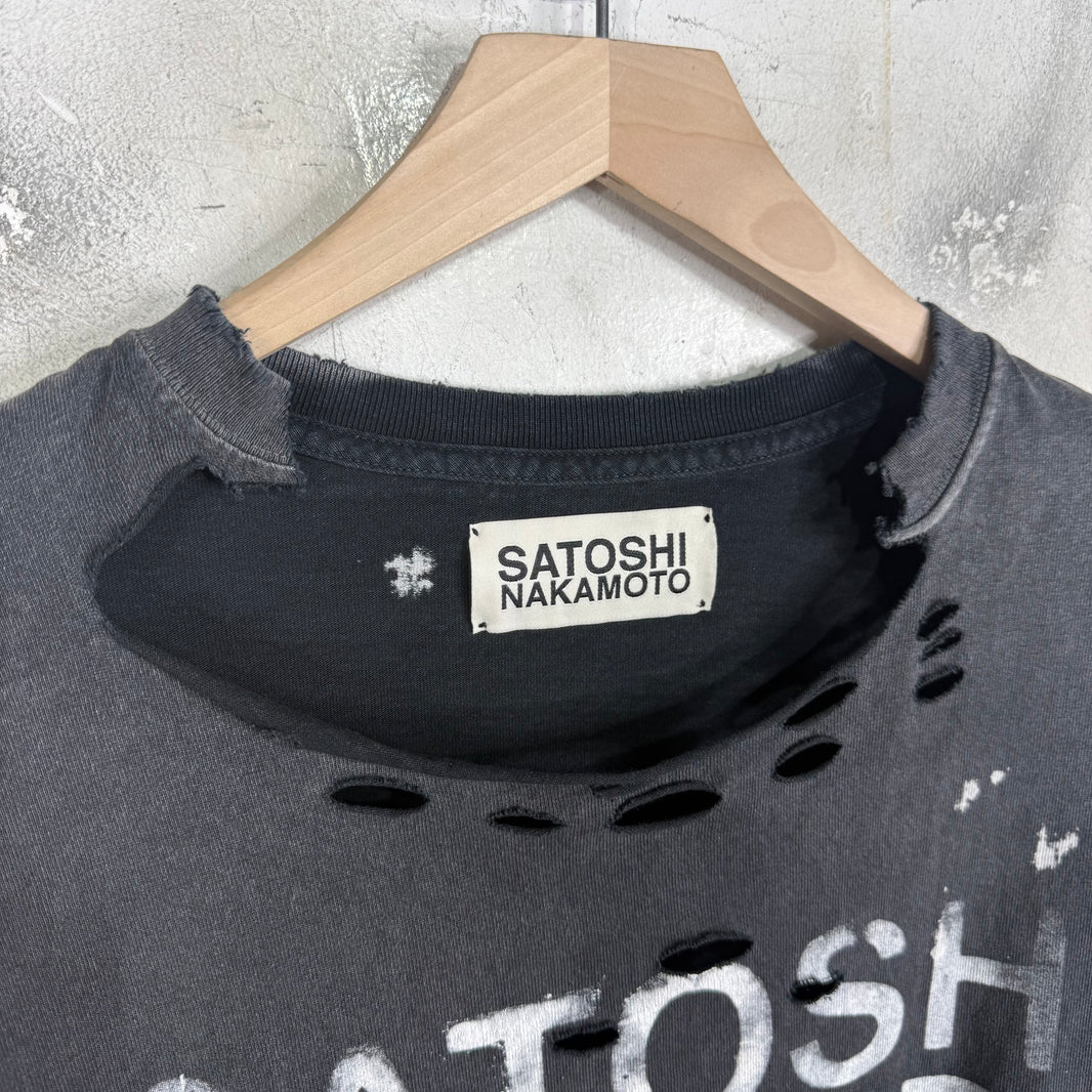 Satoshi Nakamoto Black Distressed Bleach Logo T-Shirt