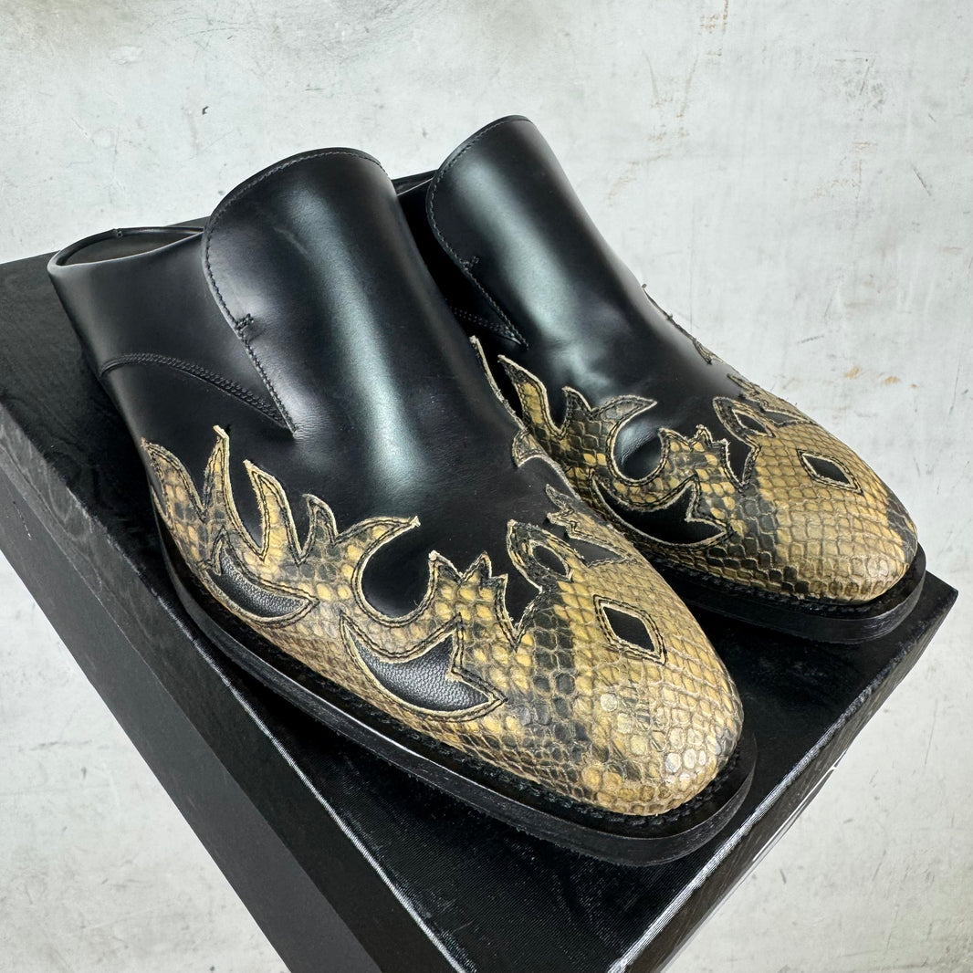 Dries Van Noten Cowboy Snakeskin Paneled Mules