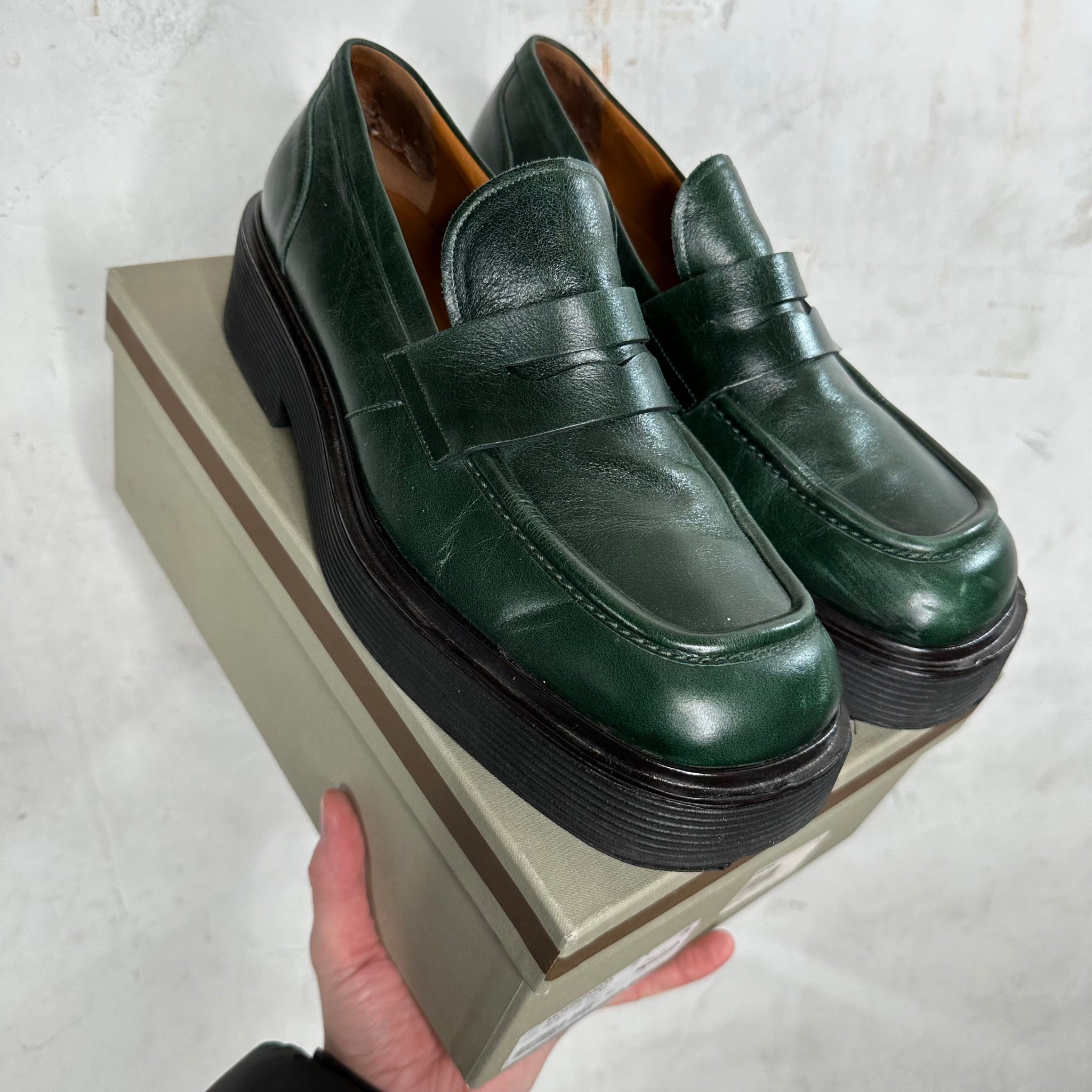Marni Green Leather Loafers