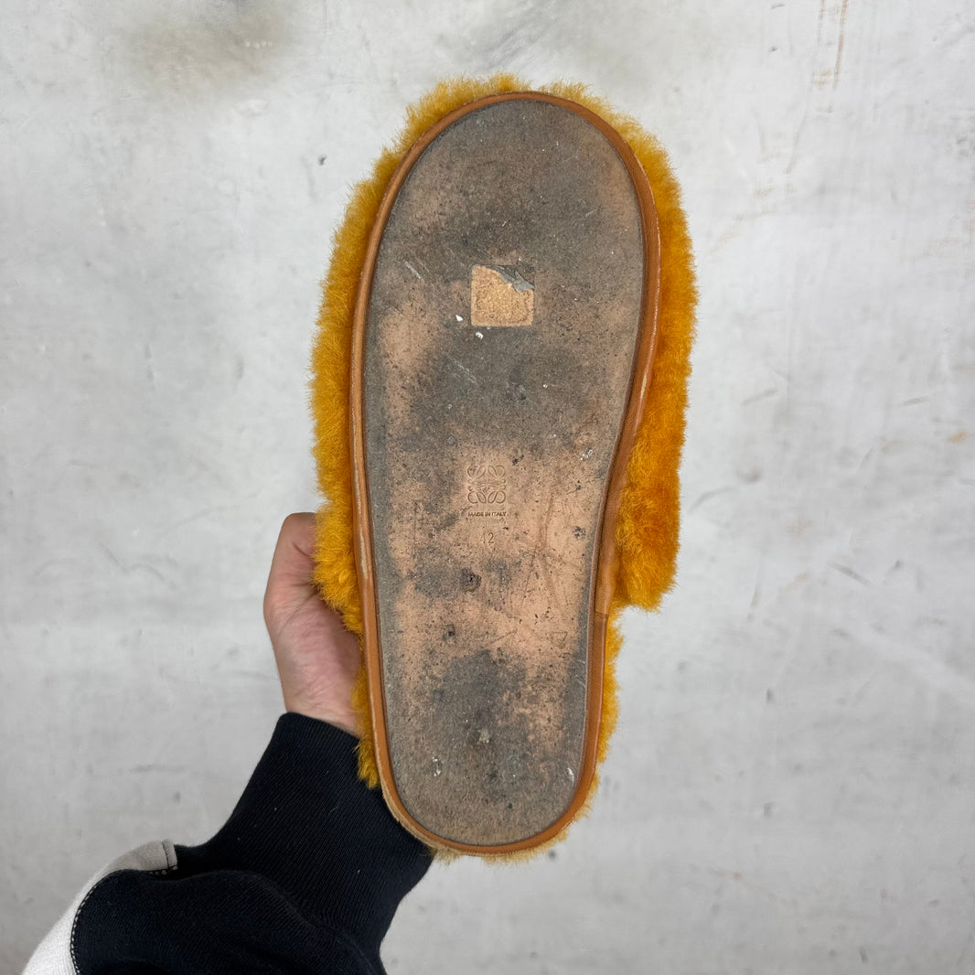 Loewe Orange Shearling Mules