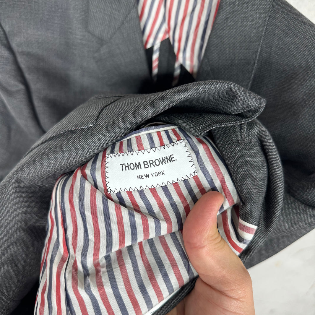 Thom Browne Dark Grey Striped Partial Lined Blazer