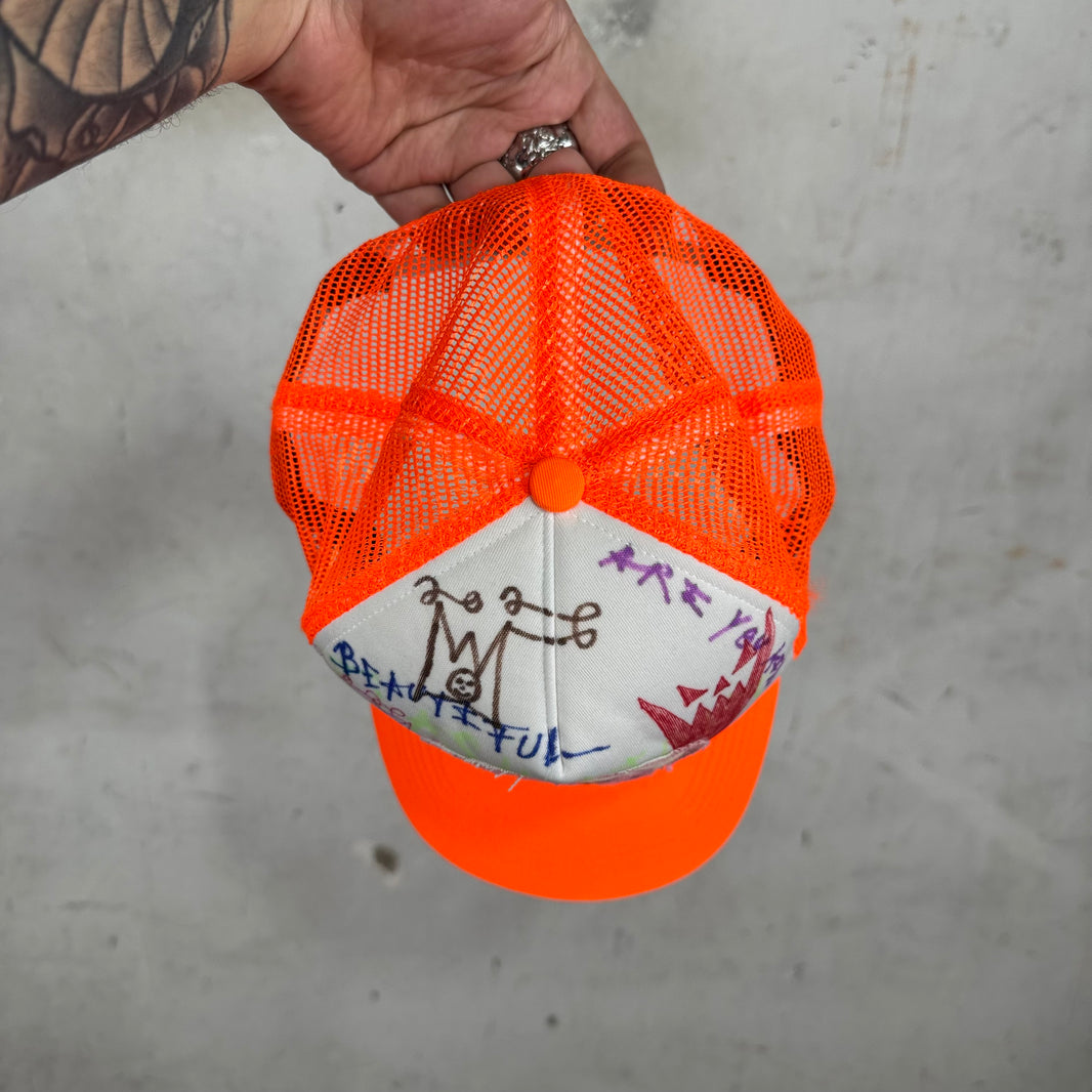 Asspizza Orange Chainstitch Trucker Hat