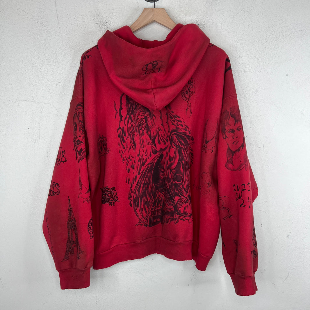 Balenciaga Red Tattoo Zip-Up Hoodie
