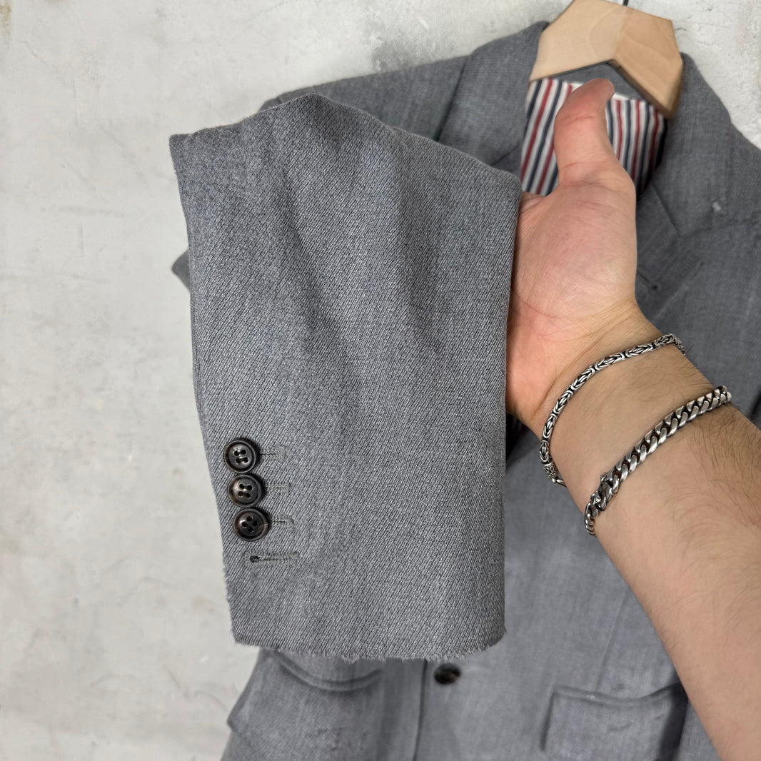 Thom Browne Grey Heavy Distressed Blazer Jacket