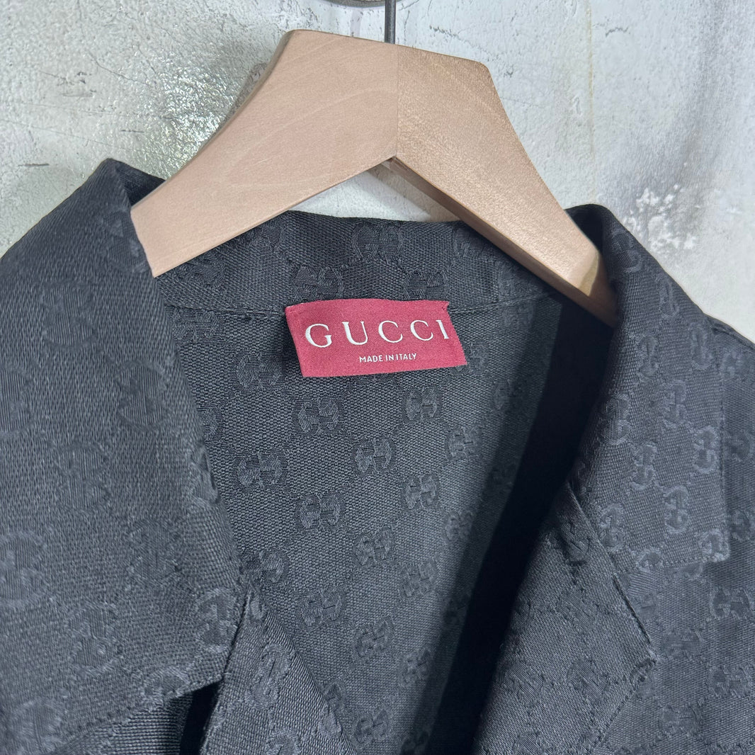 Gucci Black Monogram Camp Collar Shirt
