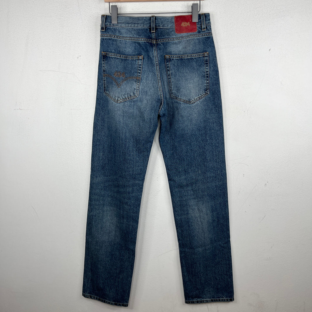 424 Blue Straight Leg Washed Denim Jeans