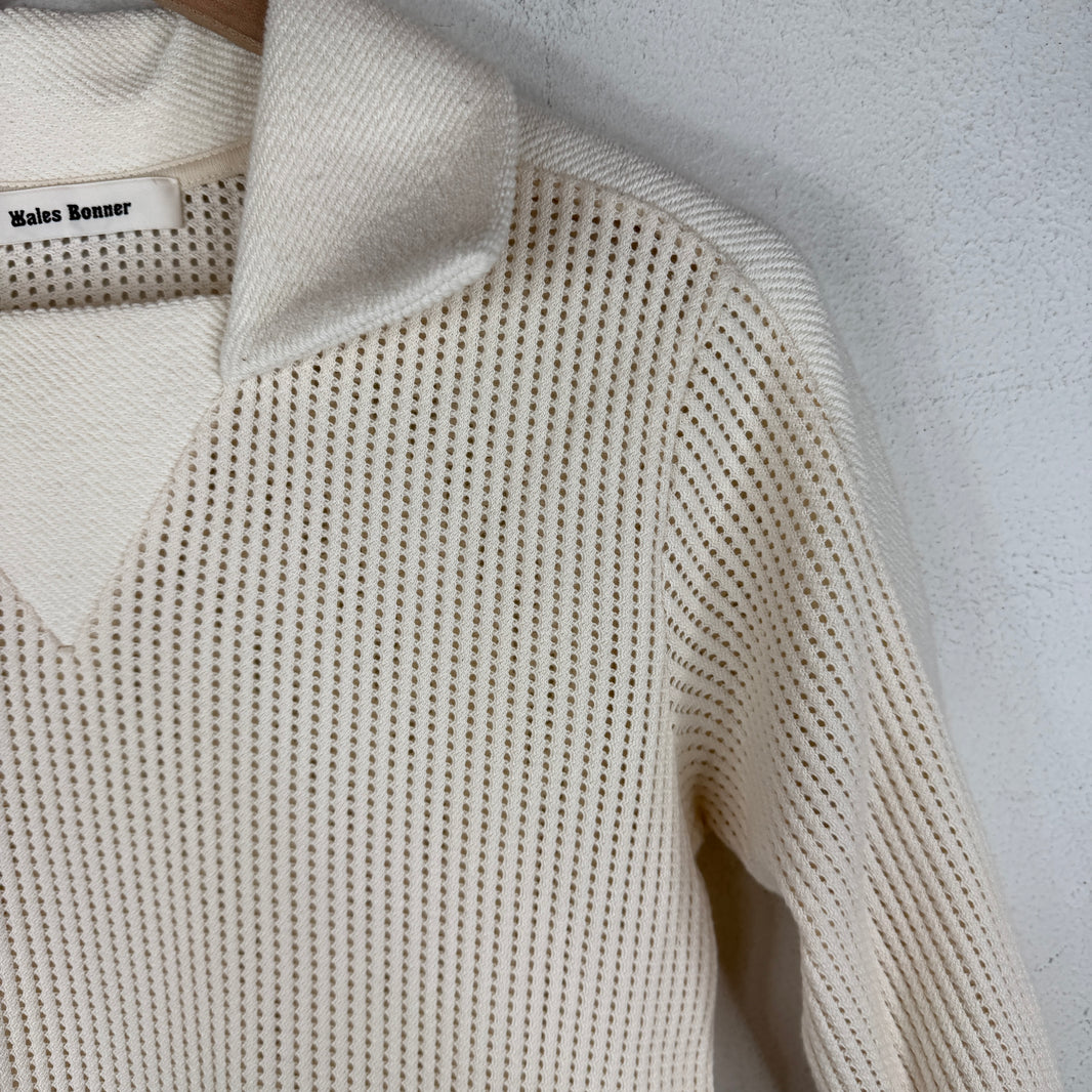 Wales Bonner Cream Open Knit Longsleeve Polo T-Shirt