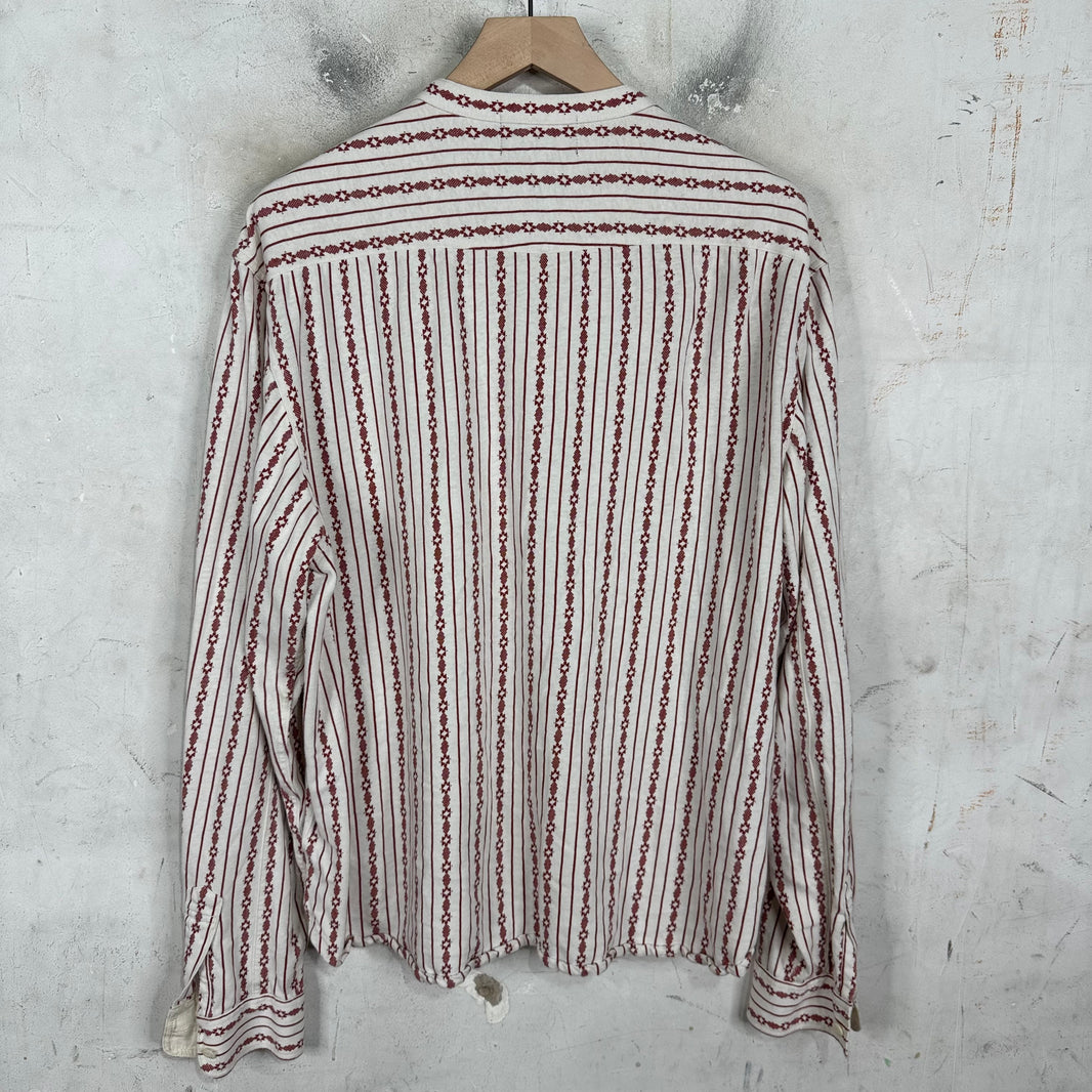 RRL Half Button Red Patterned Linen Shirt