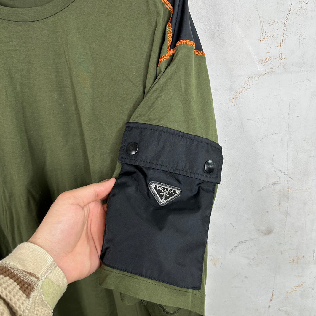 Prada Nylon Paneled Plaque T-Shirt