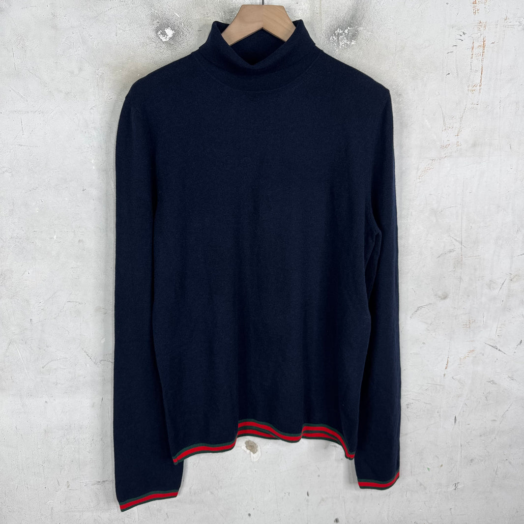 Gucci Navy Cashmere Web Turtleneck