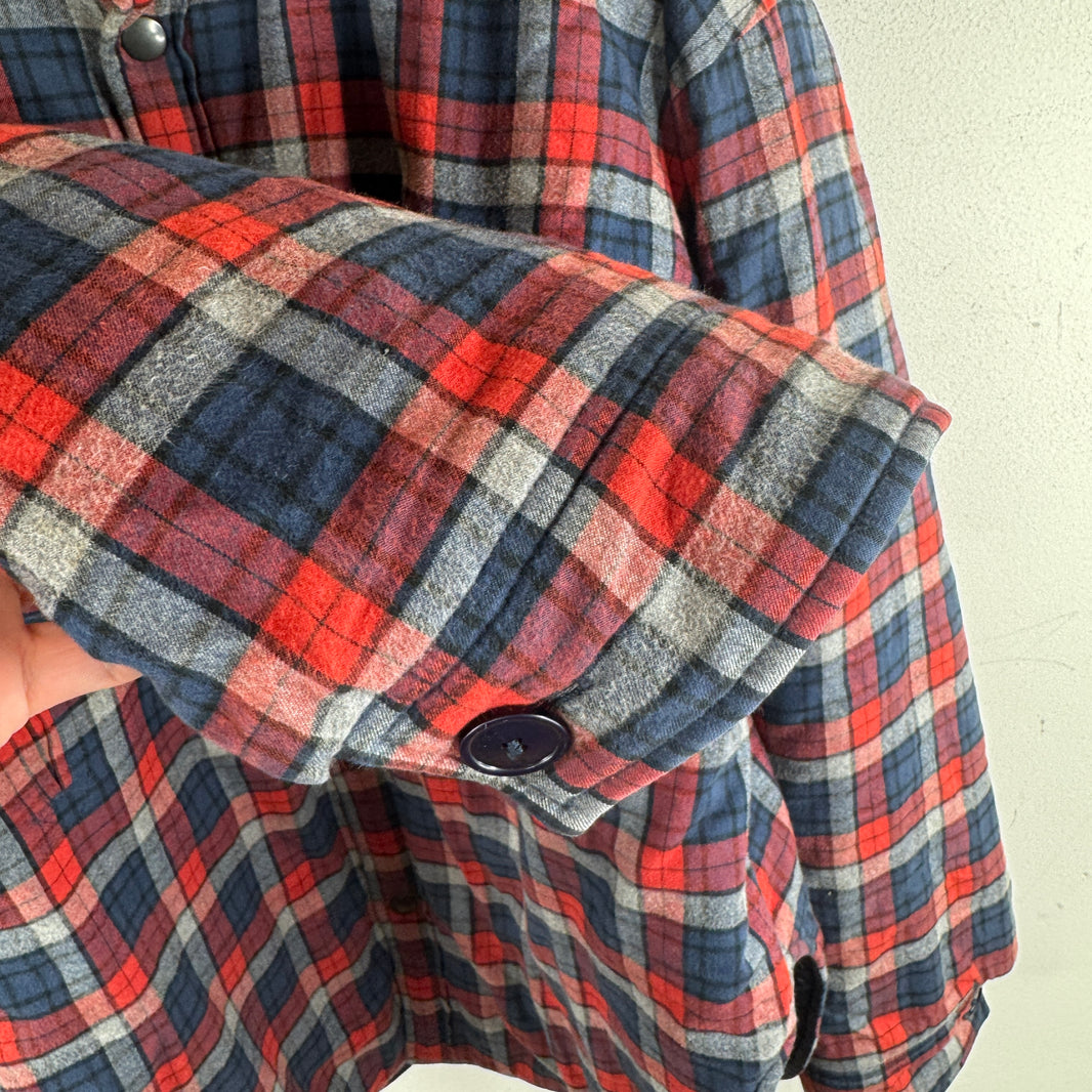 Balenciaga Quilted Red/Blue Padded Snap Button Flannel
