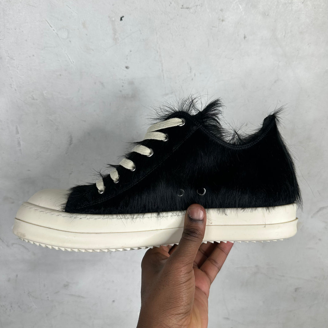 Rick Owens Black Furry Low Ramones Sneakers