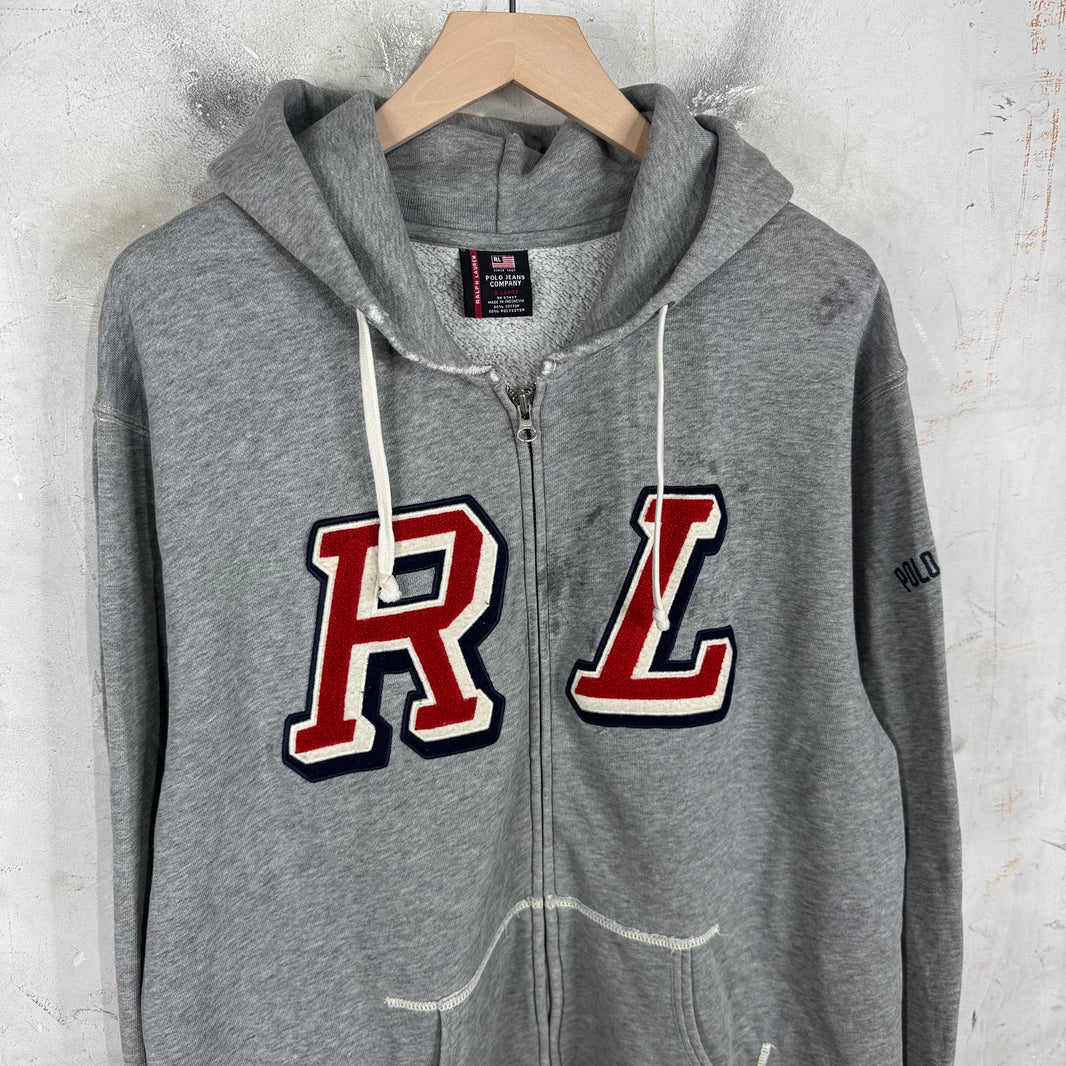 Ralph Lauren Grey Chenille RL Patch Zip Hoodie