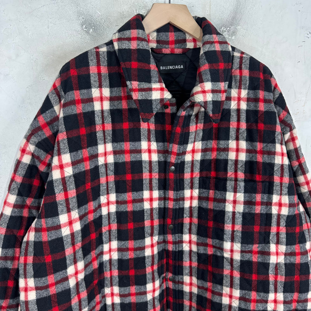Balenciaga Heavy Plaid Snap Flannel Jacket