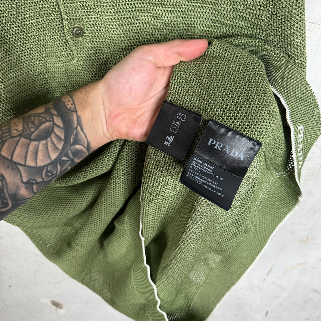Prada Green Knitted Mesh Polo