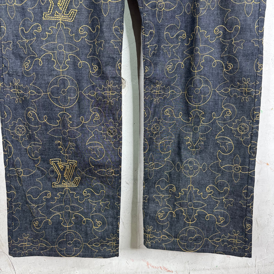 Louis Vuitton Loose Arabesque Embroidered Monogram Jeans
