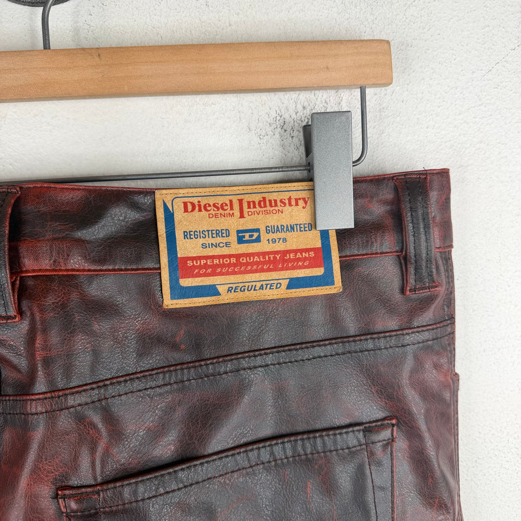 Diesel Faux Leather Oxblood Trousers