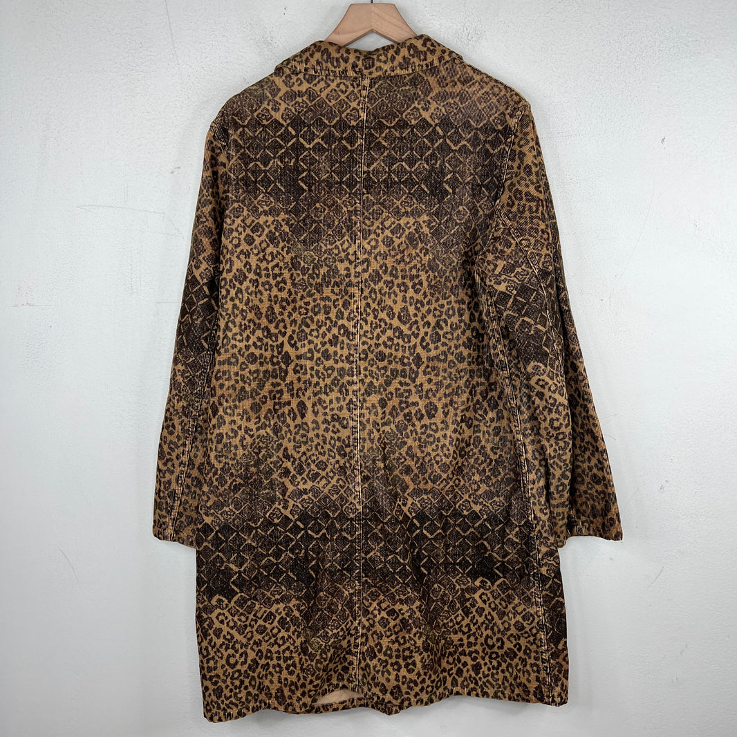 Kapital Leopard Print Corduroy Belted Coat
