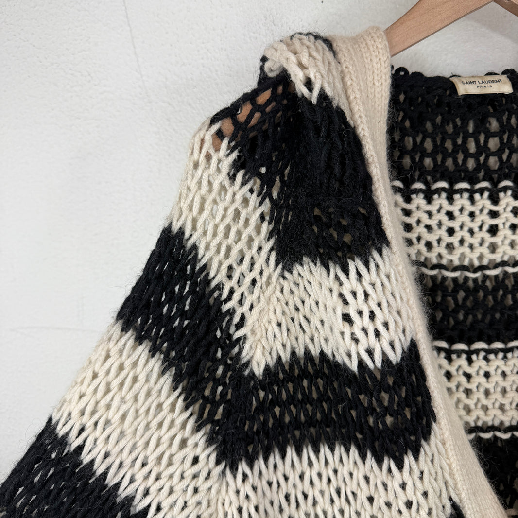 Saint Laurent Striped Cable Knit Hooded Sweater