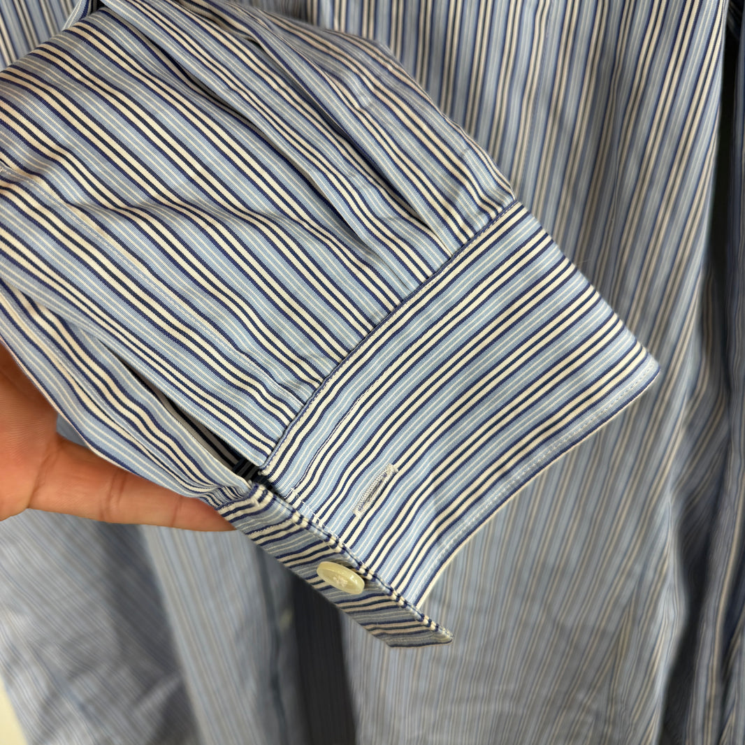 CDG Blue Striped Flannel Shoulder Button Up LS Shirt