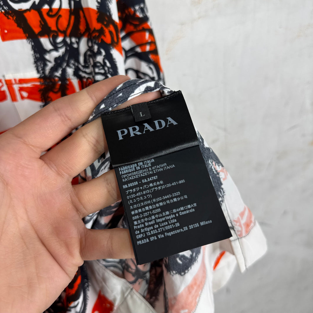 Prada Orange Abstract Silk Buttoned S/S Shirt