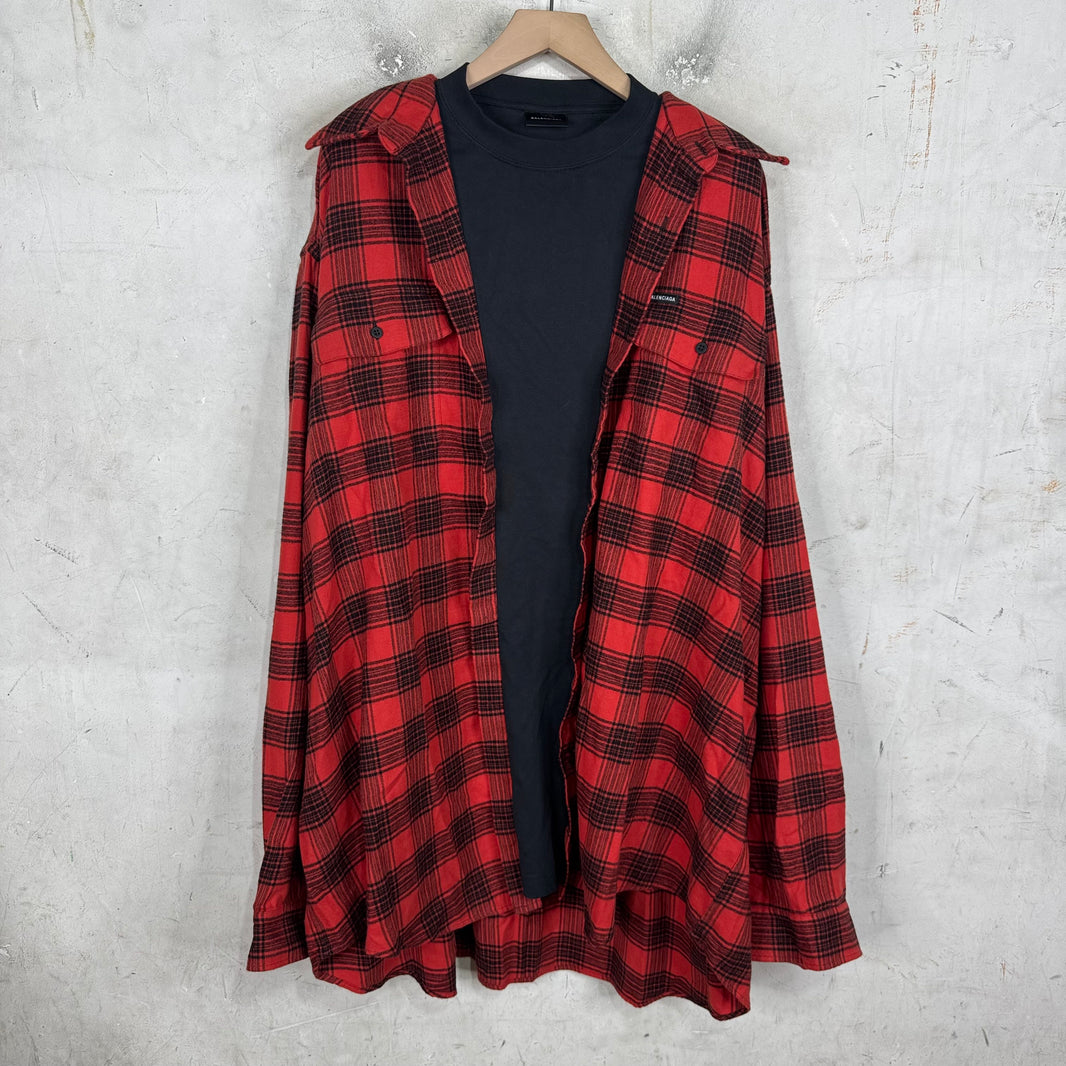 Balenciaga Trompe Layered Plaid Flannel