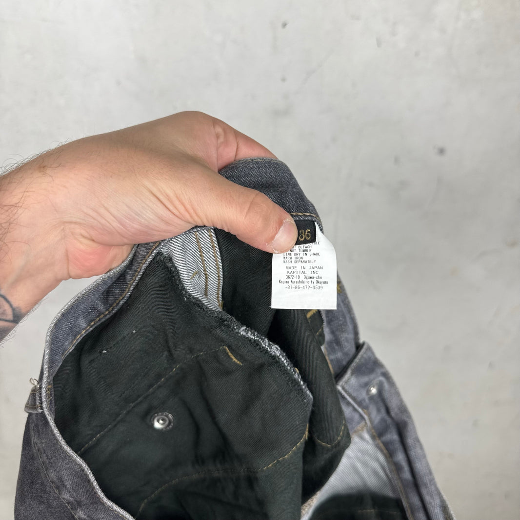 Kapital Stitch Pleated Flared Jeans
